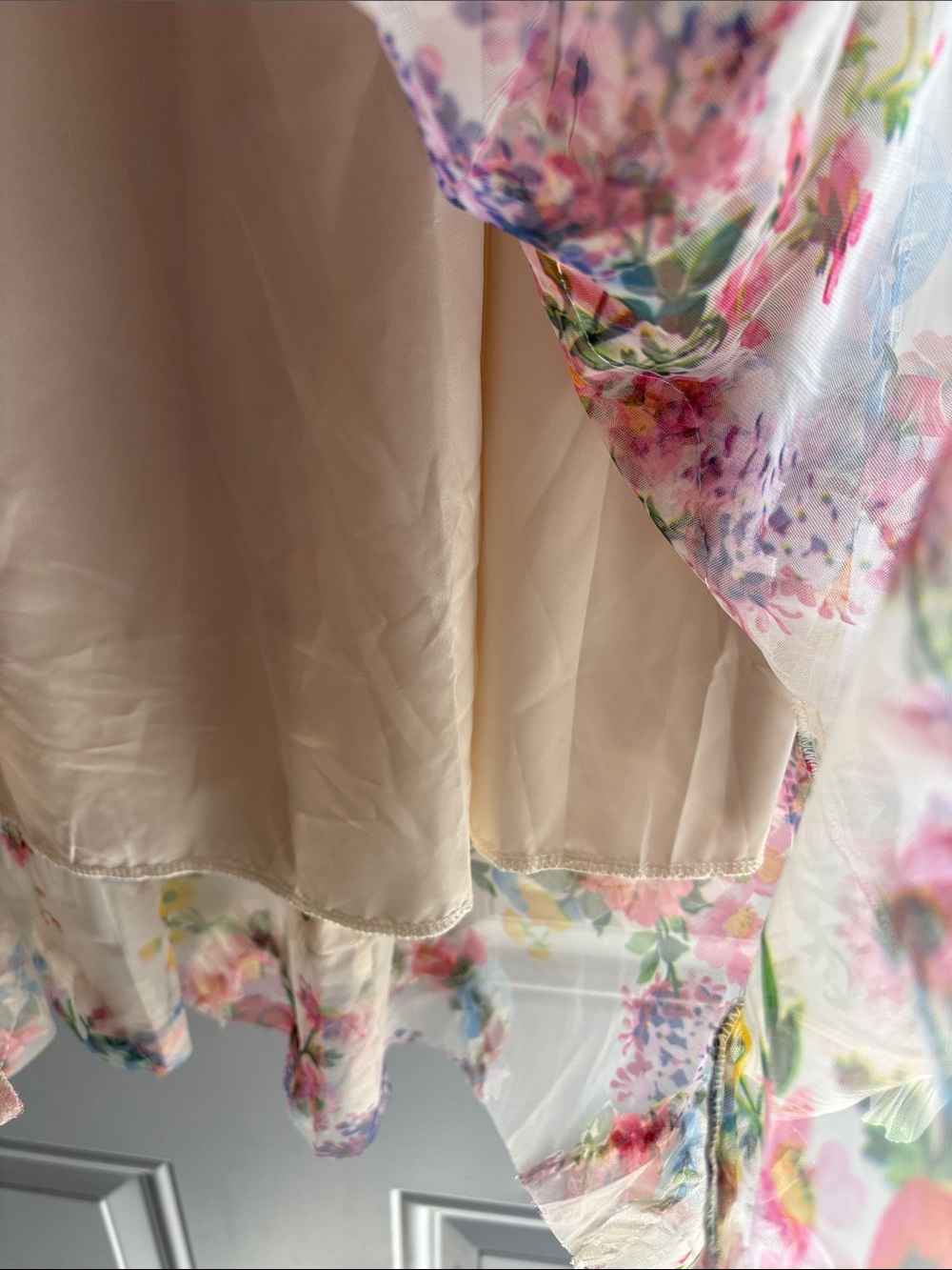 SHEIN Cream Floral Ruffle Tulle Maxi Skirt - Picture 4 of 6